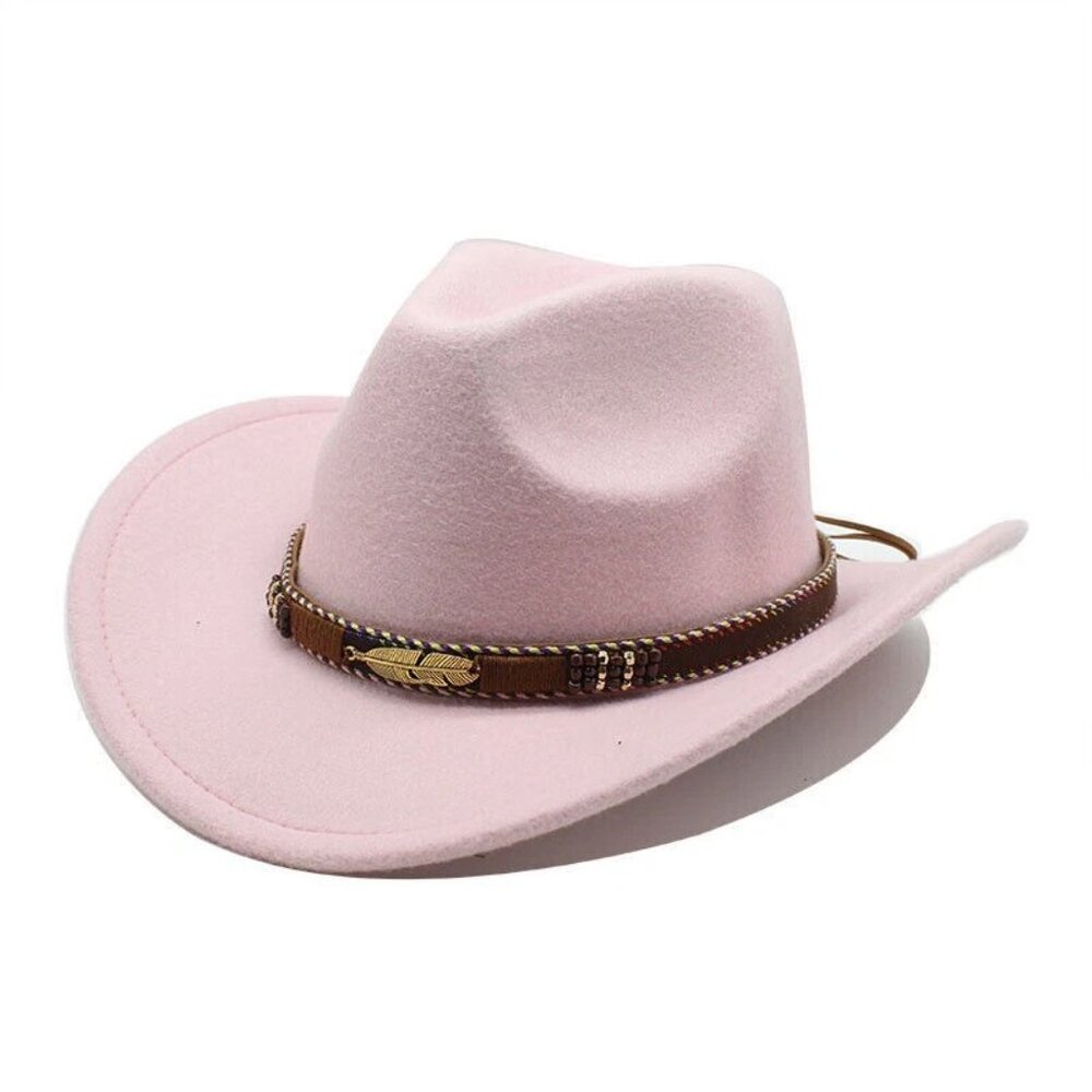Pink Western Style Hat with Brown Band